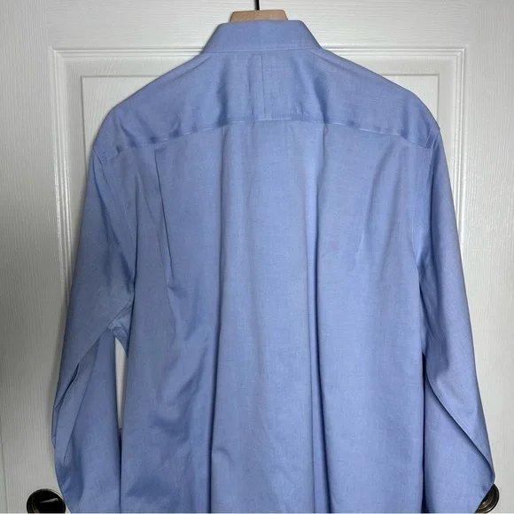 Jos A Bank Traveler Blue Dress Shirt Mens Long Sleeve Button Up Tailored Size 17 - Picture 9 of 12
